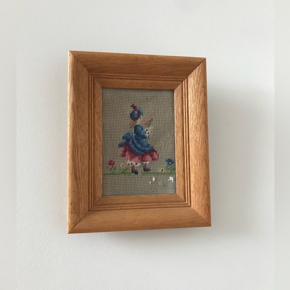 Vintage Needlepoint in Wooden frame - EUC